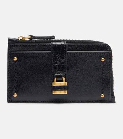 Chloé Paddington Small Leather Card Holder In Black