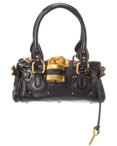 Chloé Chloe Paddington Padlock Grained Leather Shoulder Bag In Black