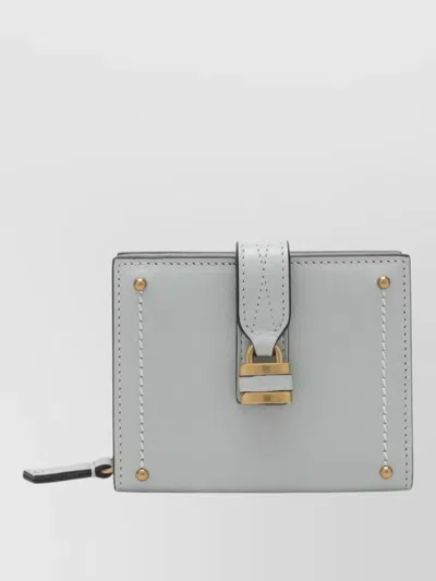 Chloé Paddington Square Leather Wallet Metal Hardware In Gray