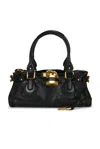 Chloé Paddington Black Shoulder Bag With Oversized Padlock And C-shaped Buckles In Grainy Leather Woman In Black