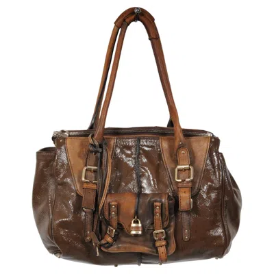 Pre-owned Chloé Chloe Paddington Tote Shoulder Bag Brown Paten Distressed Leather Gold Hardware