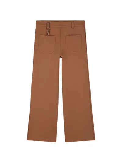 Chloé Kids' Padlock-detail Patch-pocket Trousers In Brown