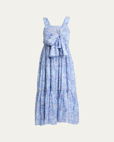 Chloé Floral Tiered Cotton Voile Maxi Dress In Blue