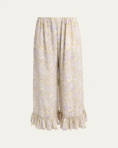 Chloé Painted Flowers Silk Trousers In Neutral