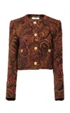 Chloé Multicolor Cropped Jacket With Round Neck And All-over Motif In Cotton Blend Woman In Brown