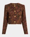Chloé Multicolor Cropped Jacket With Round Neck And All-over Motif In Cotton Blend Woman In Brown