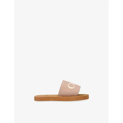 Chloé Pale Pink Kids' Logo-print Woven Sliders Eur 27 / 9 Uk