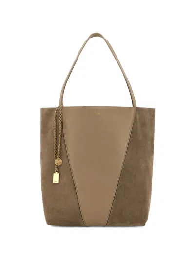 Chloé Chloe Dove Grey Leather And Suede Chlo Spin Shopping Bag In Brown