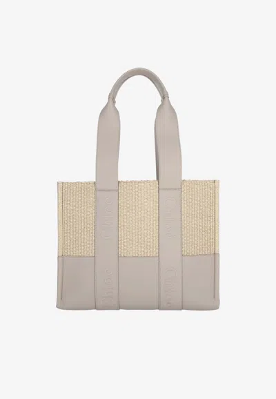 Chloé Paneled Woody Tote Bag In Gray