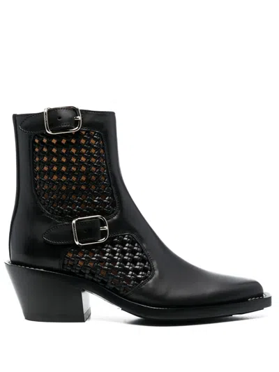 Chloé Panelled Leather Western Boots In Black