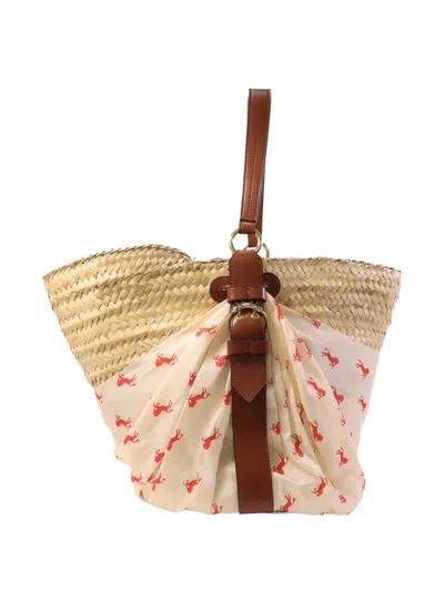 Pre-owned Chloé Panier Horse-print Bucket Bag In Neutral