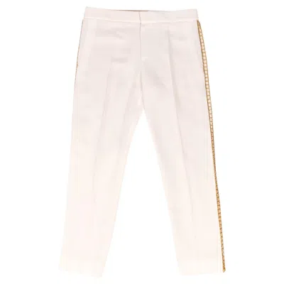 Pre-owned Chloé Chloe Pant Winter White With Open Gold Metal Side Leg Detail 36