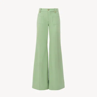 Chloé Pantalon Évasé En Toile De Coton Femme Vert Taille 42 100% Coton, Horn Bubalus Bubalis, Farmed, Coo 