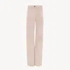 Chloé Pantalon Taille Haute Évasé En Cuir Velours Femme Rose Taille 34 100% Cuir D'agneau In Pink