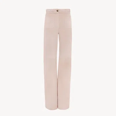 Chloé Pantalon Taille Haute Évasé En Cuir Velours Femme Rose Taille 34 100% Cuir D'agneau In Pink