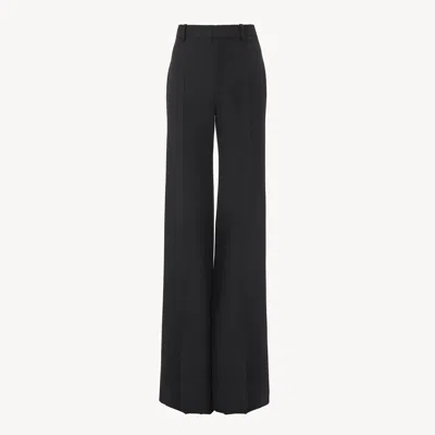 CHLOÉ HIGH-RISE FLARED TROUSERS IN WOOL GRAIN DE POUDRE BLACK SIZE 10 100% VIRGIN WOOL, HORN BUBALUS BUBAL