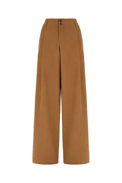 Chloé Cotton Canvas Wide Pants In Brown
