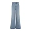 Chloé Belted Flared Wide-leg Cotton Trousers In Blue