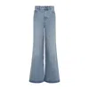 Chloé Belted Flared Wide-leg Cotton Trousers In Blue
