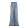 Chloé Belted Flared Wide-leg Cotton Trousers In Blue