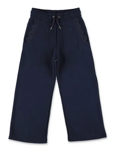 Chloé Kids' Drawstring Cotton Track Pants In Navy