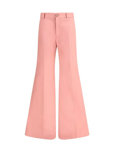 Chloé Pleated High-rise Cotton Flared Pants In Pink