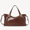 Chloé Small Paraty 24 Bag In Shiny Brown Leather In Brown