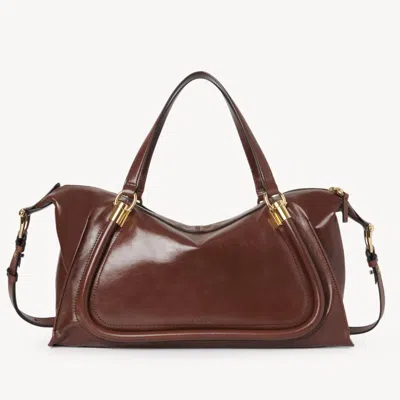 Chloé Small Paraty 24 Bag In Shiny Brown Leather In Claybrown