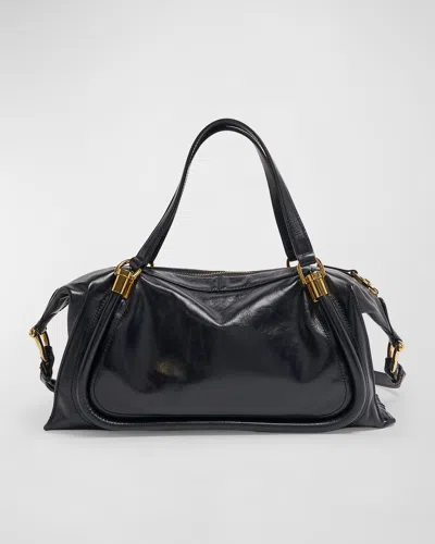 Chloé Paraty 24 Large Bag In Shiny Calfskin In Black