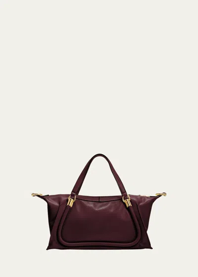 Chloé Paraty 24 Large Bag In Shiny Calfskin In Burgundy