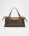 Chloé Paraty 24 Large Bag In Shiny Calfskin In Flannel Grey