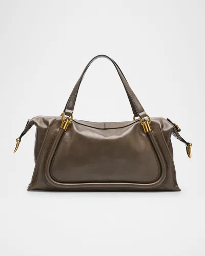 Chloé Paraty 24 Large Bag In Shiny Calfskin In Grey
