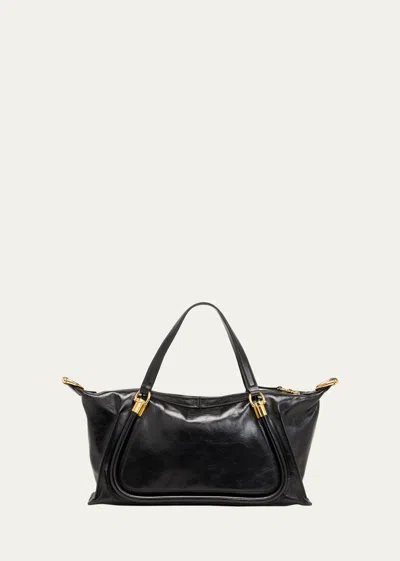 Chloé Paraty 24 Large Shoulder Bag In Shiny Calfskin In Black