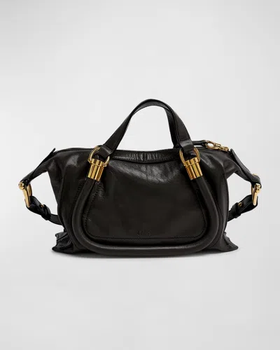 Chloé Paraty 24 Medium Bag In Shiny Calfskin In Black