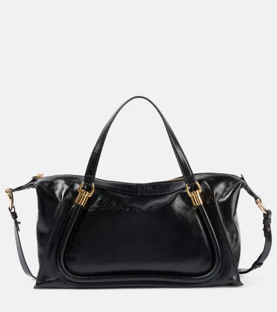 Chloé Paraty 24 Medium Leather Shoulder Bag In Black