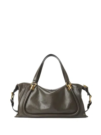 Chloé Paraty 24 Bag In Shiny Leather In Grey