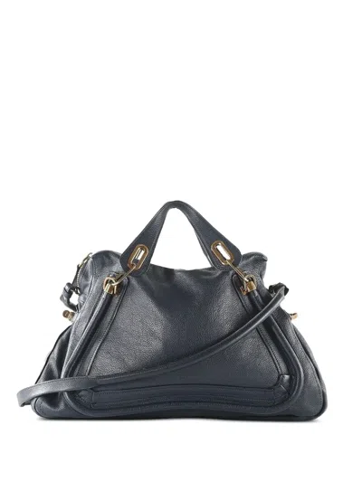 Pre-owned Chloé Paraty Leather Trim Shoulder Bag In Blue