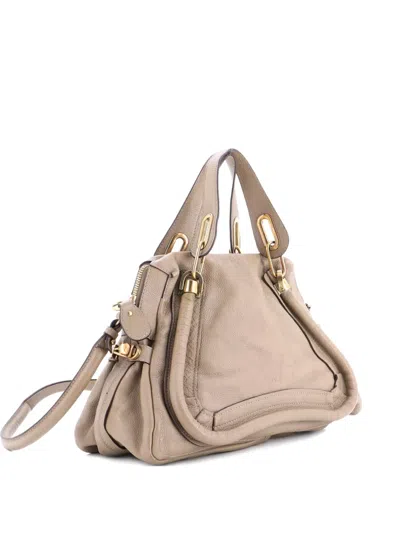 Pre-owned Chloé Paraty Top Handle Bag Leather Medium Satchel In Neutral