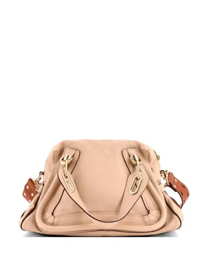 Pre-owned Chloé Paraty Top Handle Bag Leather Medium Satchel In Neutral