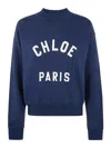 Chloé Blue Crewneck Sweatshirt With Logo Lettering Print In Cotton Woman In Blue