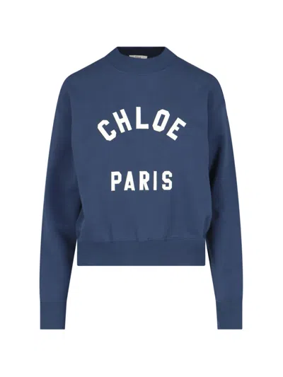 Chloé Paris Crew Neck Sweatshirt In Blue