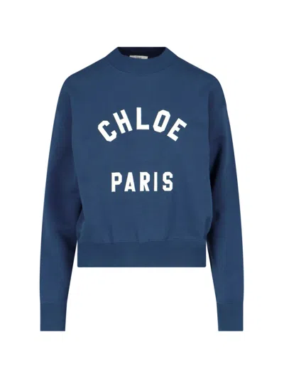 Chloé 'paris' Crew Neck Sweatshirt In Blue