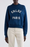 Chloé Blue Crewneck Sweatshirt With Logo Lettering Print In Cotton Woman In Blue