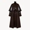 Chloé Oversized Long Parka In Shiny Cotton With Cape In Brown