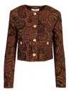 Chloé Multicolor Cropped Jacket With Round Neck And All-over Motif In Cotton Blend Woman In Brown