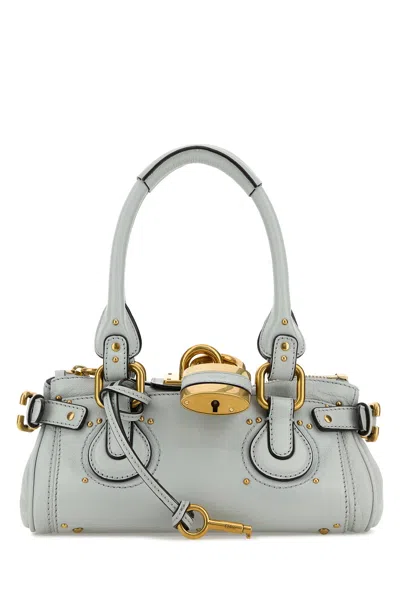 Chloé Pastel Light Blue Leather Small Paddington Handbag In Silver
