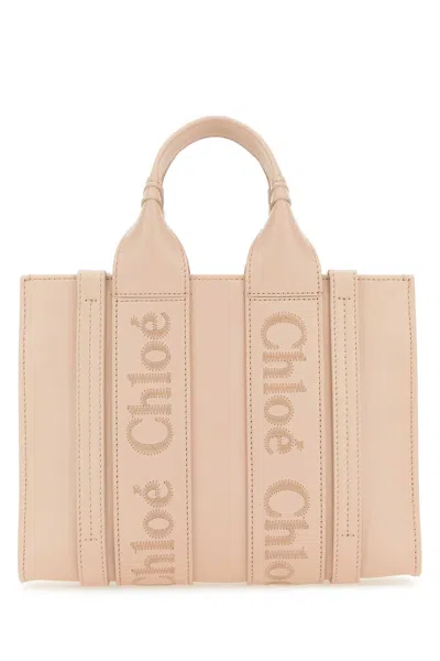 Chloé Pastel Pink Leather Small Woody Shopping Bag