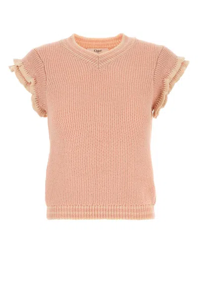 Chloé Cap-sleeved Wool Knit Top In Pinky Orange