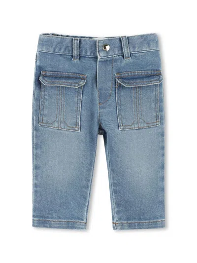 Chloé Babies' Patch-pocket Jeans In 蓝色