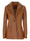 Chloé Structured Leather Blazer Notched Lapel In Brown